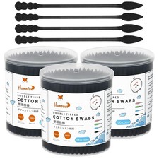 Black Cotton Swabs Precision Pointed - 600 Count Organic Pointy Cotton Bud