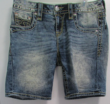 Women's 32" Blue Washed Embellish Fade Jodie Denim Shorts Easy BY Rock Revival
