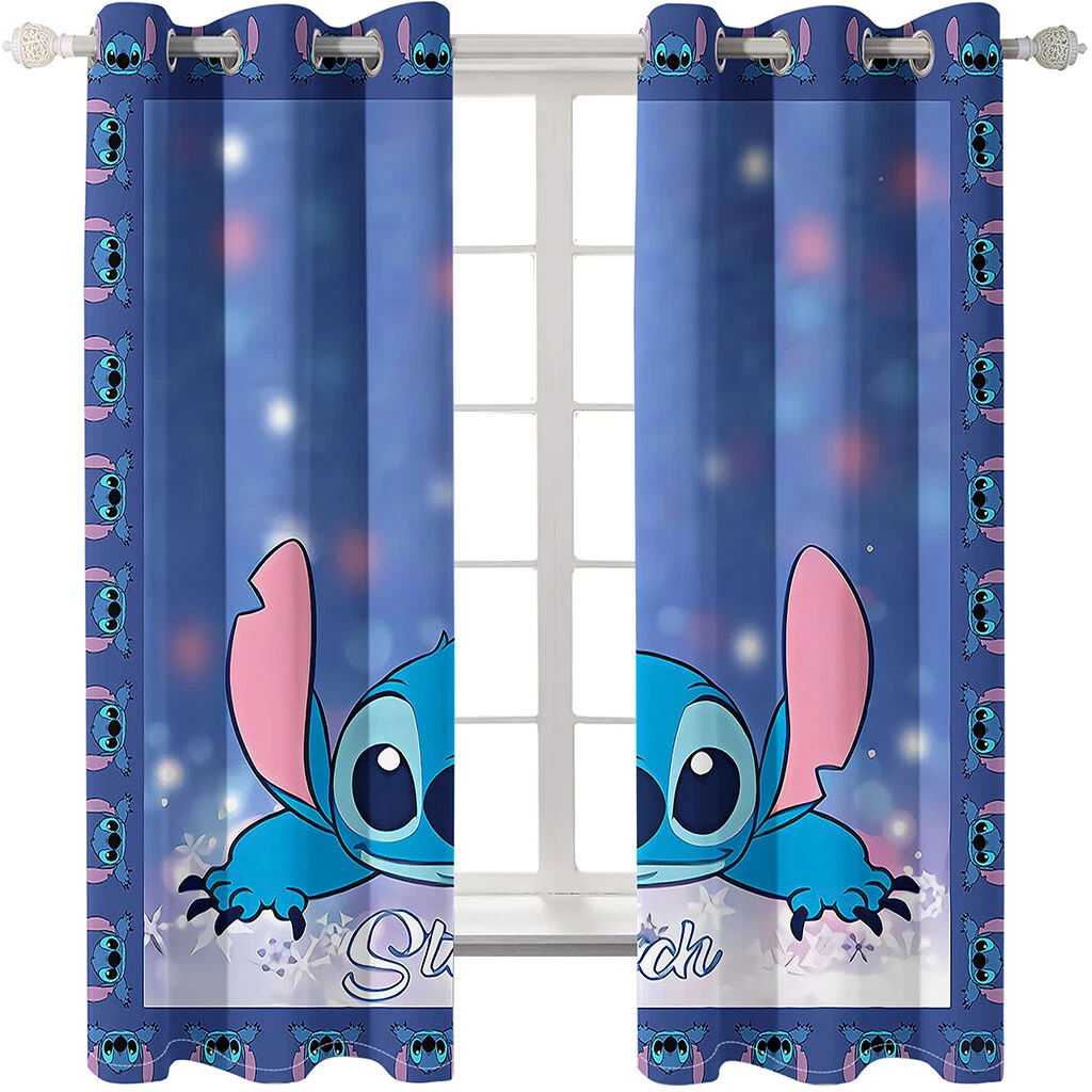 🔥HOT 92*160CM 2PCS Kids Lilo & Stitch 3D Bedroom Curtains Ring Xmas Gifts