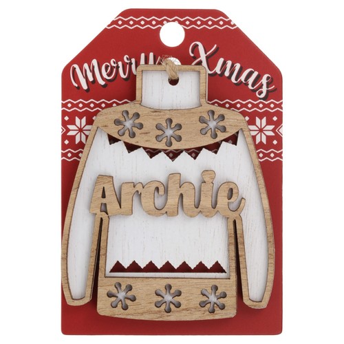 Christmas Jumper Wooden Tree Decoration Personalised Bauble Xmas Red Green White - Picture 40 of 199