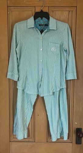 Lauren Ralph Lauren Womens Striped Cotton 2 Piece Pajama Set Medium Green SP EXC