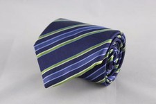 BANANA REPUBLIC Silk Tie. Classic Blue w Green Diagonal Stripes. Made in USA