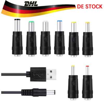 8 in 1 Universal Stromkabel USB zu DC 5,5 * 2,1mm 6,4 *4,4mm Klinke 5V Ladekabel