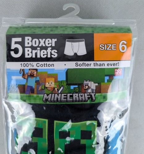Boys Mojang Minecraft Underwear Size 6 Briefs 100% Cotton Super Soft 5 Pack - Picture 4 of 4
