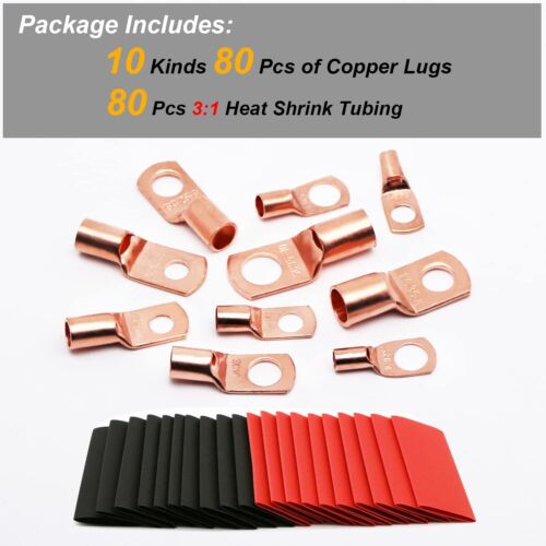 All-in-One Copper Ring Terminal Kit - 160Pcs Lugs & 80Pcs Dual Wall Heat Shrink - Picture 4 of 10