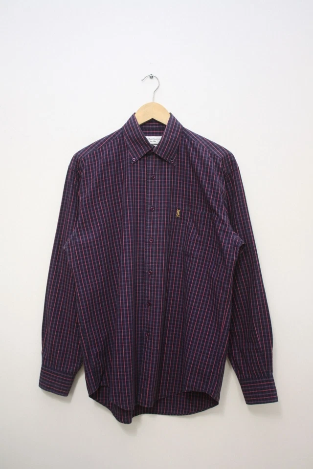 Camisa Yves Saint Laurent Vintage Púrpura Cuadros M Para Hombre Foto 2 de 4