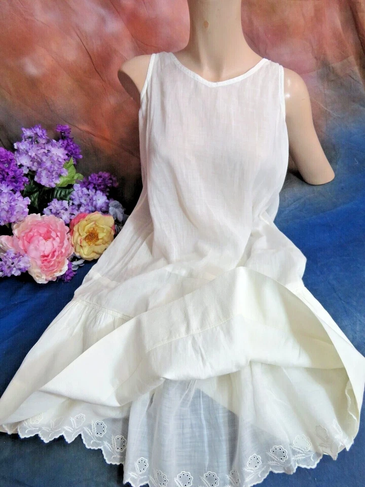 Vestido DE COLECCIÓN Original 1930 Art Deco FLAPPER DESLIZABLE Lino DOBLE Volantes FLOUNCE  Foto 4 de 4