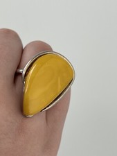 Vintage Sterling Silver 925 Egg Yolk Butterscotch Ring Amber Adjustable Size 10
