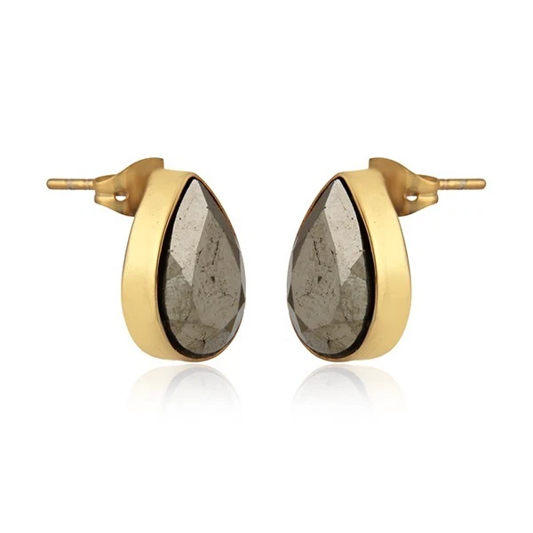 Pendientes de piedra en forma de pera enchapados en oro con piedras preciosas de pirita amarilla Foto 2 de 4