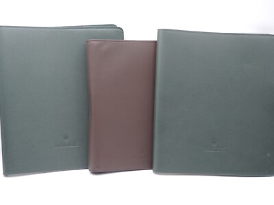 NICE 3PCS. ROLEX GREEN VERDANT LEATHER AND BROWN PADFOLIO W/ CARAN D' ACHE PEN
