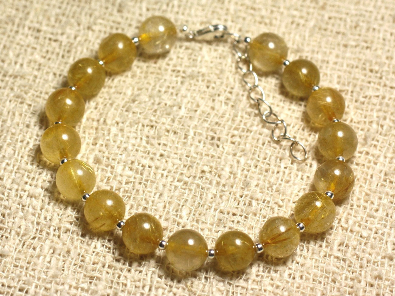 Bracelet en argent 925 et quartz rutile 8mm pour femme