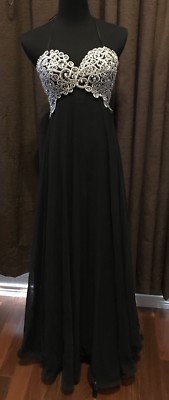 BLACK METALLIC SILVER LONG FORMAL DRESS BEAUTIFUL HOMECOMING SIZE XS PROM |  eBay