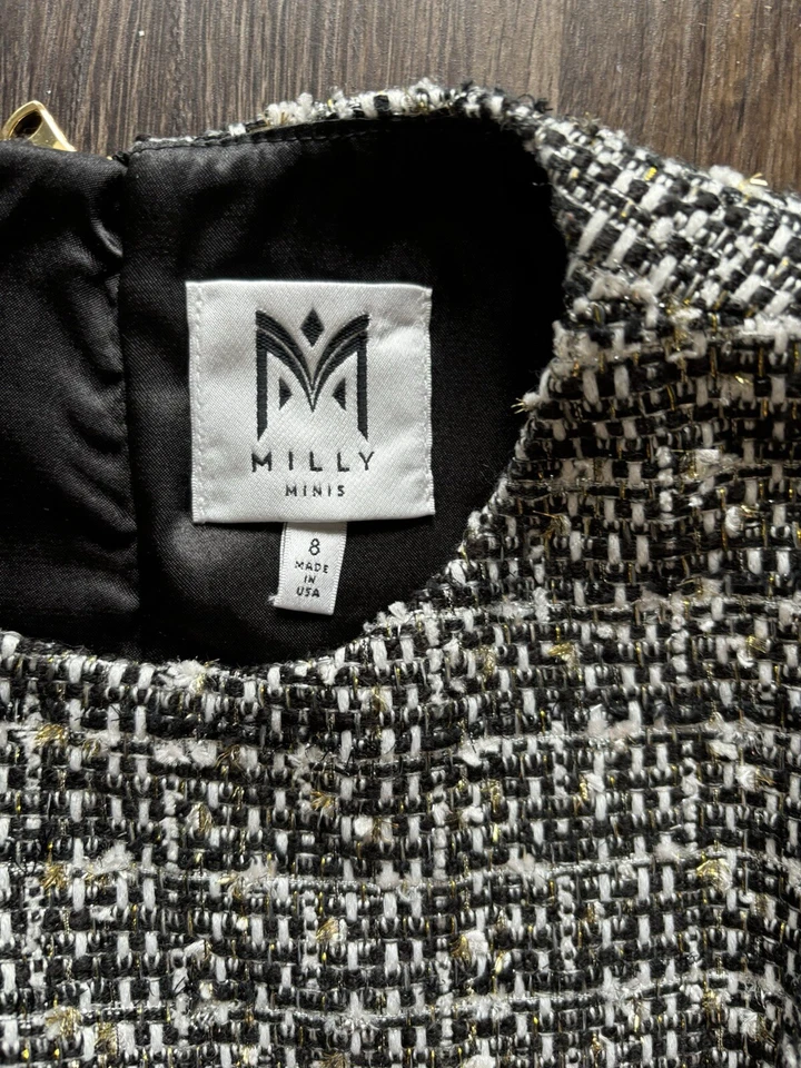 Milly Minis 女孩粗花呢连衣裙皮革口袋 8 码 — 第 3/4 张图片