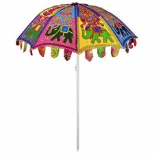 Indian Garden Parasol Flower Embroidered Outdoor Sun Shade Patio Umbrella