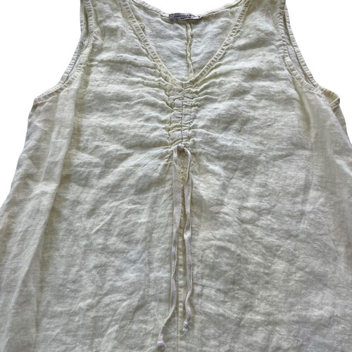 Francesca Bettini Women’s Medium, Yellow 100% Linen Sleeveless A-line Midi Dress - Picture 7 of 16