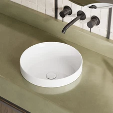 14" x 14" Semi Recessed Bathroom Sink Round White Bathroom Drop In Sink