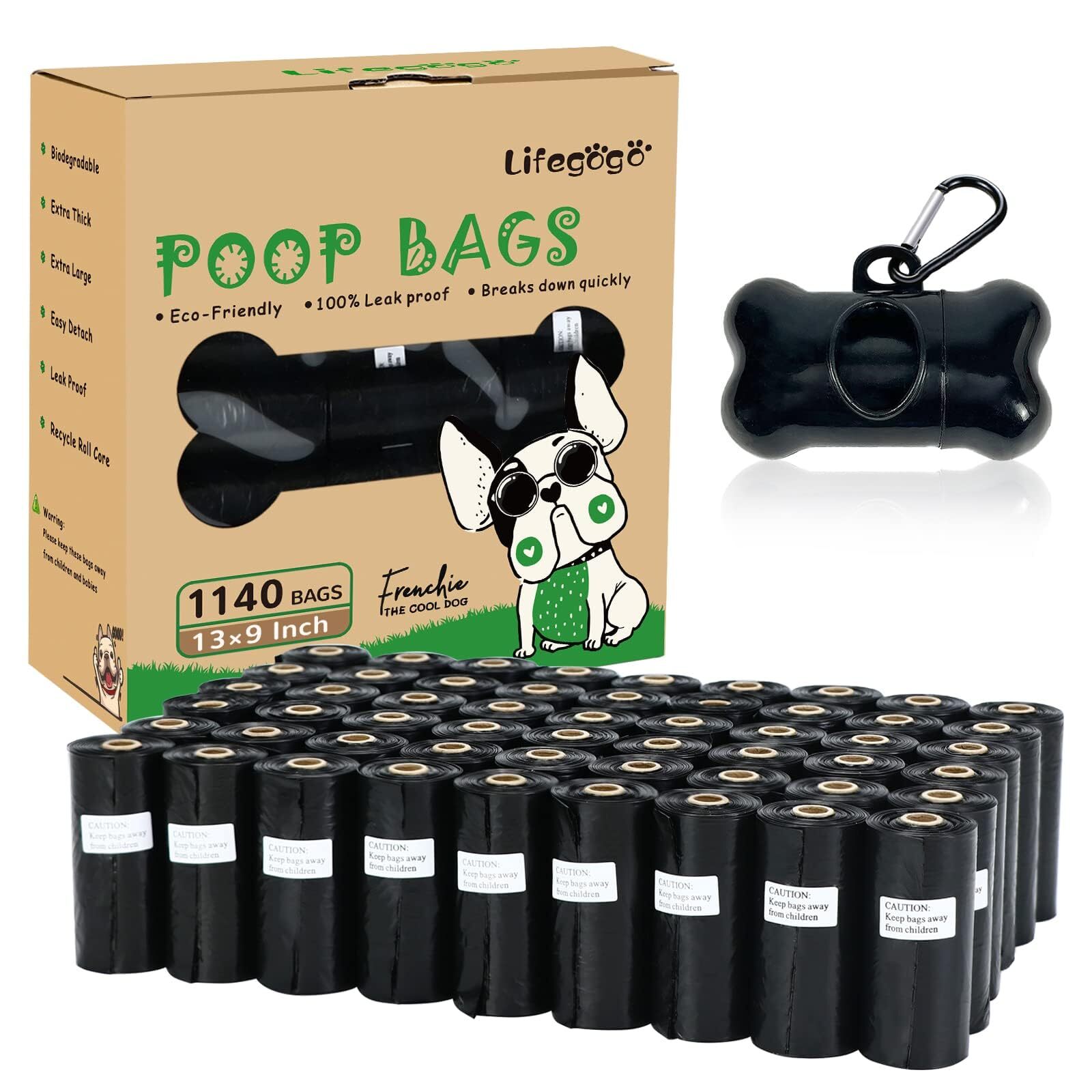 Dog Poop Bag 1140 Counts 57 Rolls, Unscented Doggy Poop Bags, Leak-Proof Dog ...