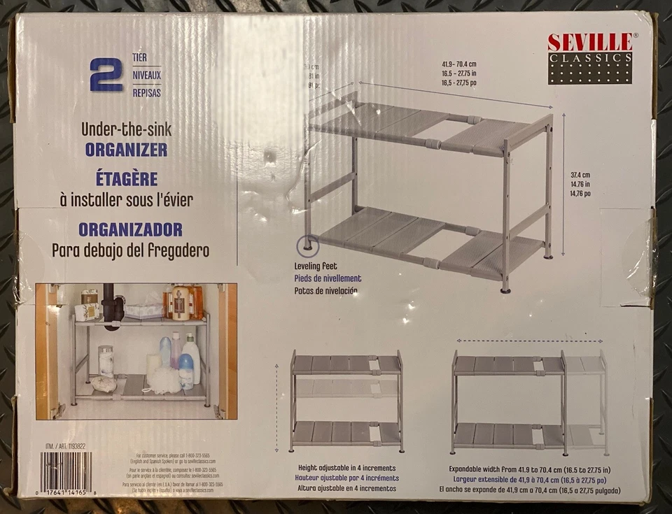 Organizador de cozinha/banho Seville Classics sob a pia níquel ajustável 2 camadas - Imagem 3 de 3