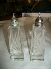 Vintage Cut Glass Salt & Pepper Shakers with Square Base - 5" Tall — photo 2