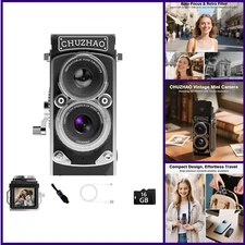 CHUZHAO Vintage Mini Digital Camera, TLR Style Retro Point and Shoot Pocket
