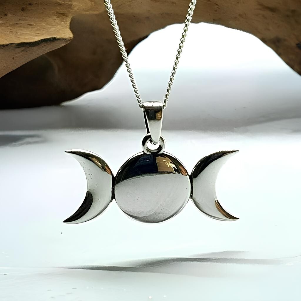 Triple Moon Pendant Goddess 925 Sterling Silver Wicca Pagan Jewellery  Boxed
