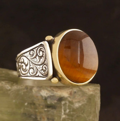 Tigerauge Stein Silber Ring für Mann Handarbeit großer Stein Schmuck Geschenke für Ihn**