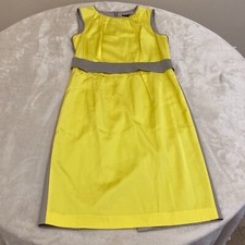 Ann Taylor Womens Yellow Gray Belted Sleeveless Overlay Sheath Dress Size 0