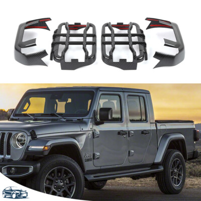 Rear LED Light Lamp Guards Cover Bezels For Jeep JT Gladiator 2020+ Carbon Fiber