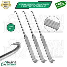 3 Pcs News Tracheal Hook Retractor 6" Sharp Point ENT Surgical Instruments Set