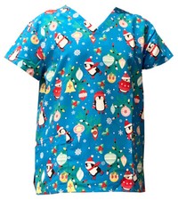 Women's Halloween Christmas Medical Scrub Skating Penguins Black 3XL