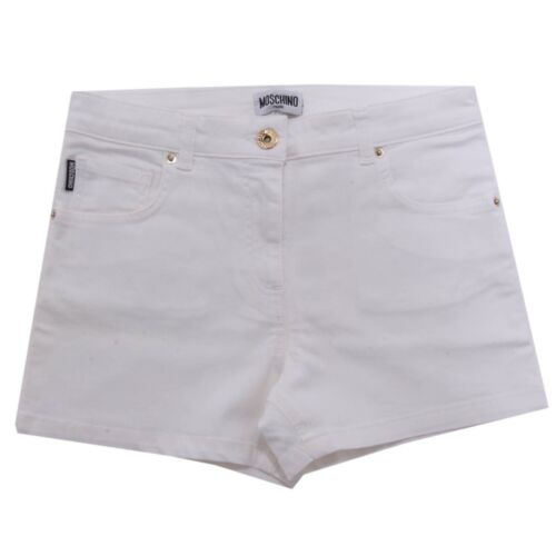 7620AH pantaloncino bimba MOSCHINO white denim shorts kids - Photo 1 sur 4