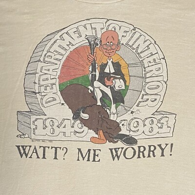 Vintage Screen Stars T Shirt M Department Of Interior Watt? Me Worry! 80s USA