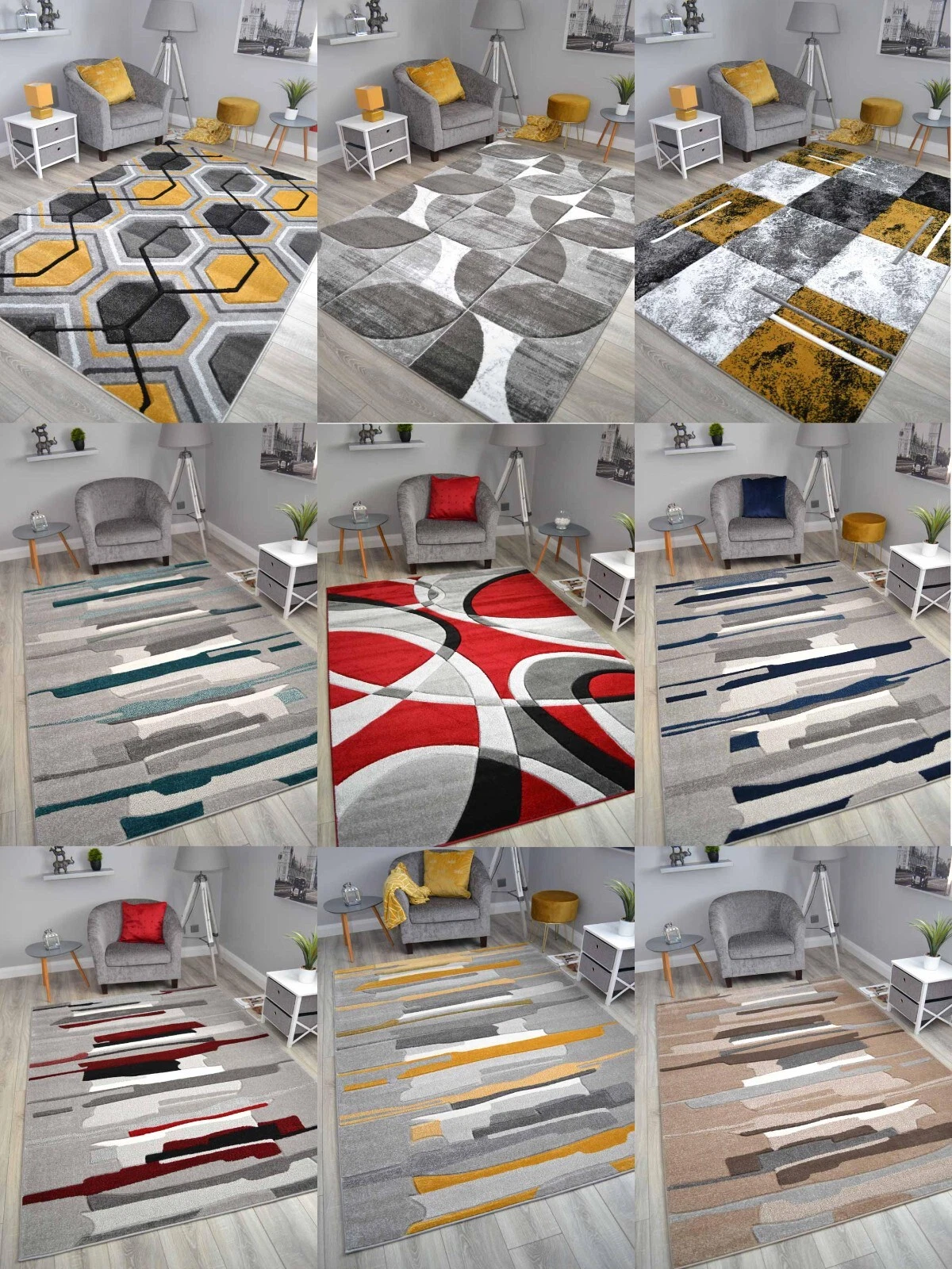Modern Designer Rugs Floor Small Extra Large Sizes Thick Soft Pile Mat Cheap UK