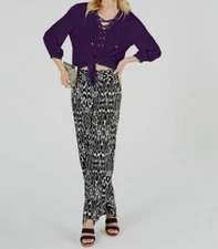 $69 Inc International Concepts Women's Purple Lace Up V-Neck Top Size Small