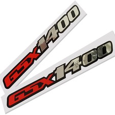 GSX 1400 motorcycle decals graphics silver chrome & red on black 190mm x 2
