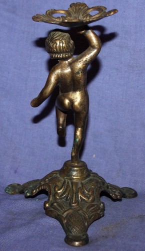 Antique hand made bronze nude cherub floral candle holder - Picture 8 of 12