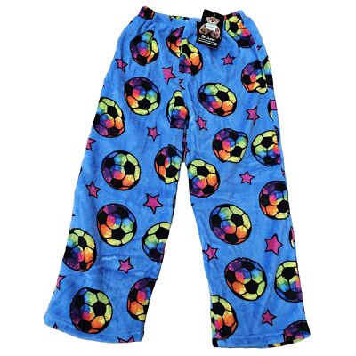 Pajama Pants Girls Kids PJ Plush Fleece Sleep Wear Soccer Stars Fuzzy  5/6