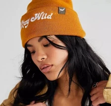 Free People + Trek Light Gear Embroidered STAY WILD Cuffed Knit Beanie NWT $38