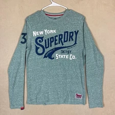 Superdry Spirit Of Japan Graphic Long Sleeve T-Shirt Mens M Green Round Neck