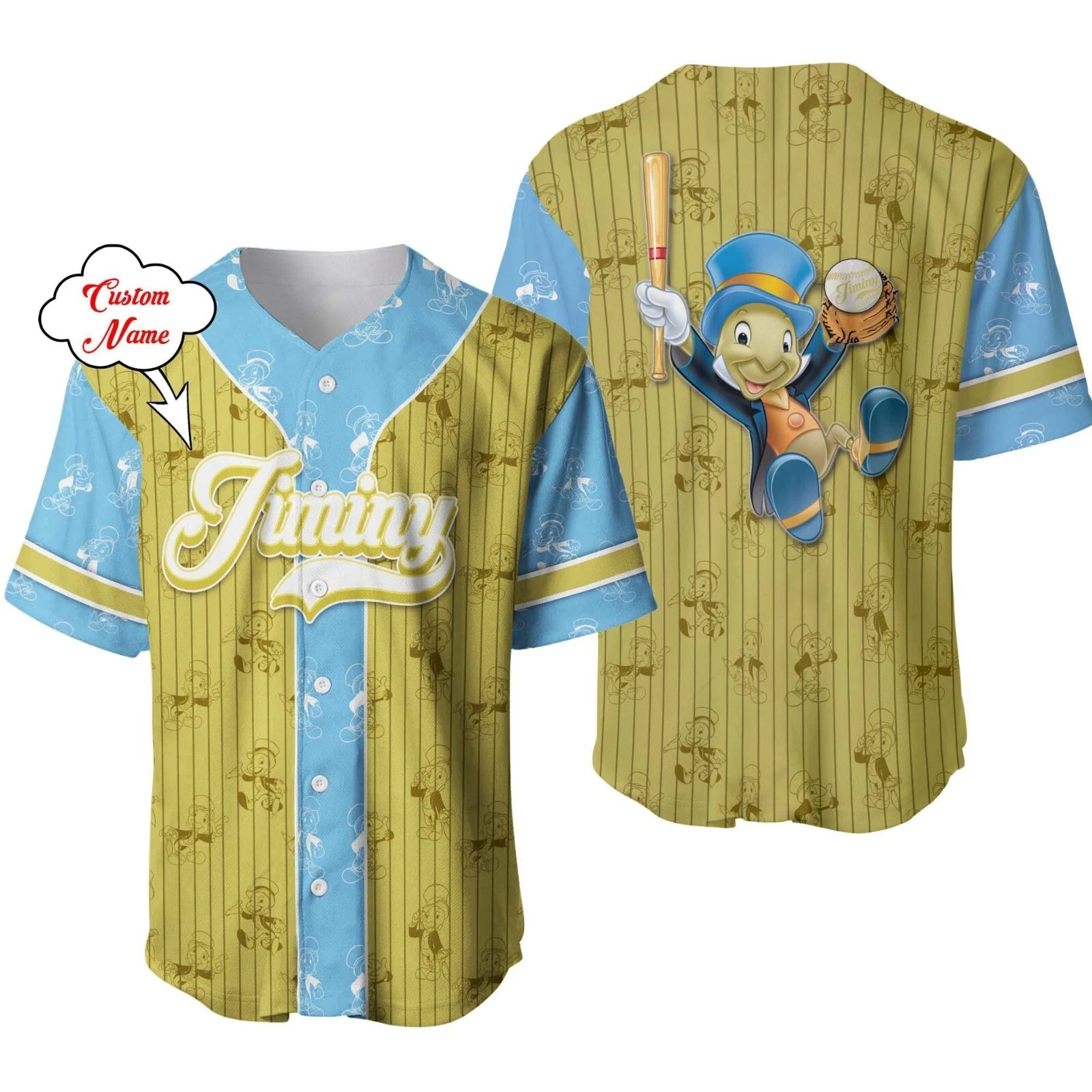 Personalized Jiminy Cricket Talking Cricket Button Down Baseball Jersey Shirt