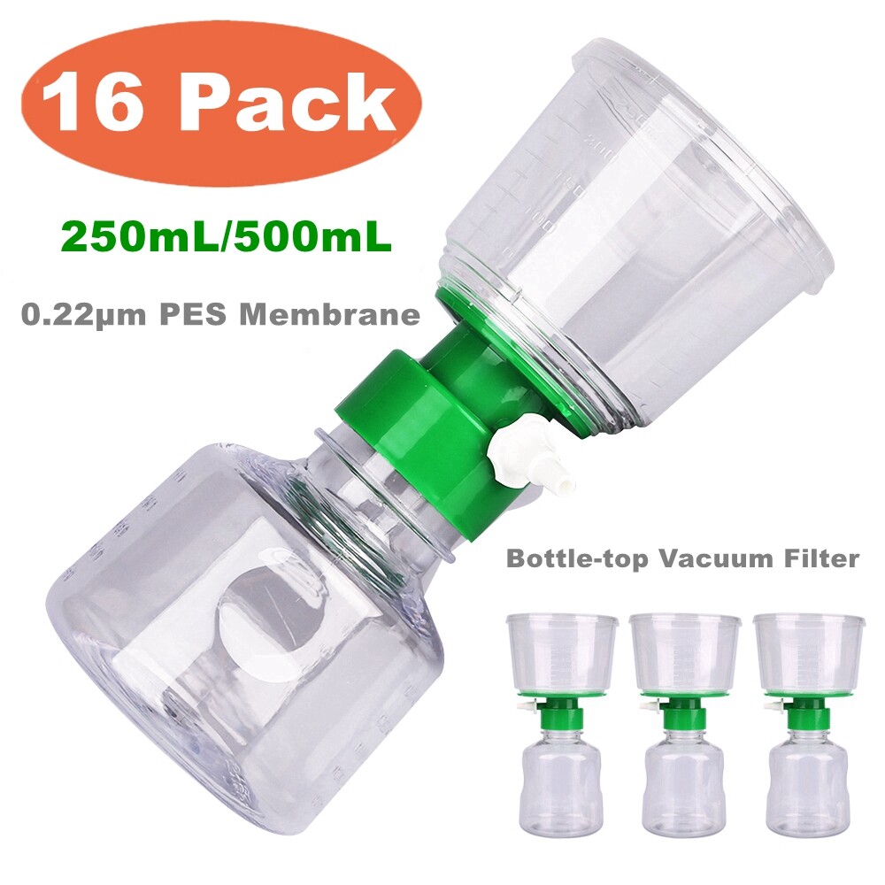 16 Pack 250mL/500mL Polystyrene Bottle Top Vacuum Sterile Fi