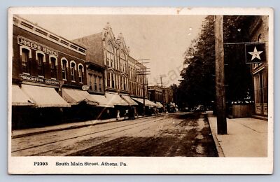 J98/ Athens Pennsylvania RPPC Postcard c1910 South Main Street Stores  143