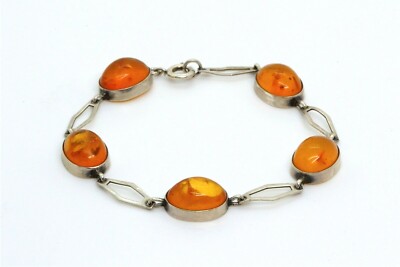Designer amber bracelet 835 silver 70s modernist bracelet silver amber
