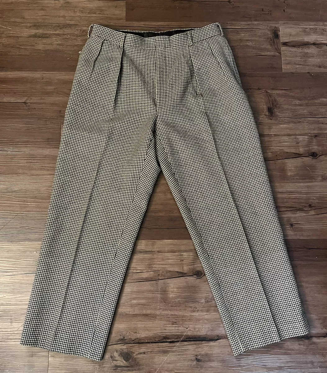 Vintage 80s Polo Ralph Lauren Wool Houndstooth Pleated Trouser Pants Size 36