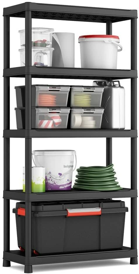 Scaffale 5 ripiani Keter in resina Nero 90x40x182cm peso max 60 kg modulabile