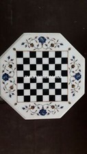 18" Marble Chess Coffee Corner Top Table Lapis Floral Inlay Art Home Decor H4097