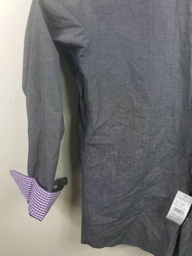 Isaac Mizrahi Men Shirt slim fit long Sleeve Gray and Pink NWT Size16 34/35 A1 - Picture 3 of 8