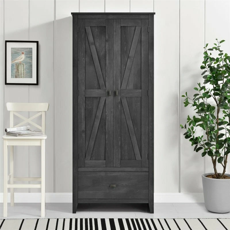 Rustic Gray Grey Pantry Storage Cabinet Shelving Laundry Organizer Utility Doors - Image 2 of 4