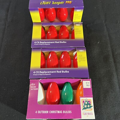 Lot Of 4- Light Keeper Pro Ceramic C9 Replacement Bulbs 120V 7W 60Hz 3 Red-1 Mix