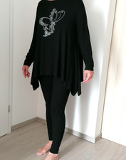 Hausanzug 2-teilig,Oberteil lang,Zipfel seitl., Leggins,Glitzersteinchen vorn,